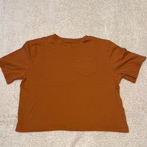 🧡✨ A New Day Rust Cropped Pocket Tee – Women’s XS – Burnt Orange Crop Top